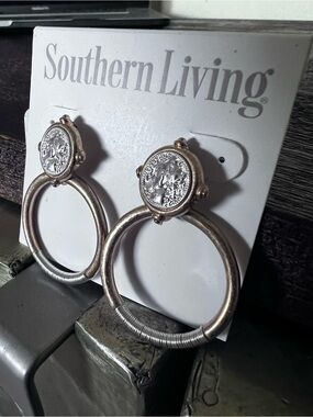 Southern Living Two-Tone Coin Drop Hoop Earrings